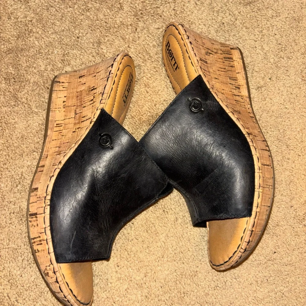 Born Black Leather Open-Toe Slide Sandals